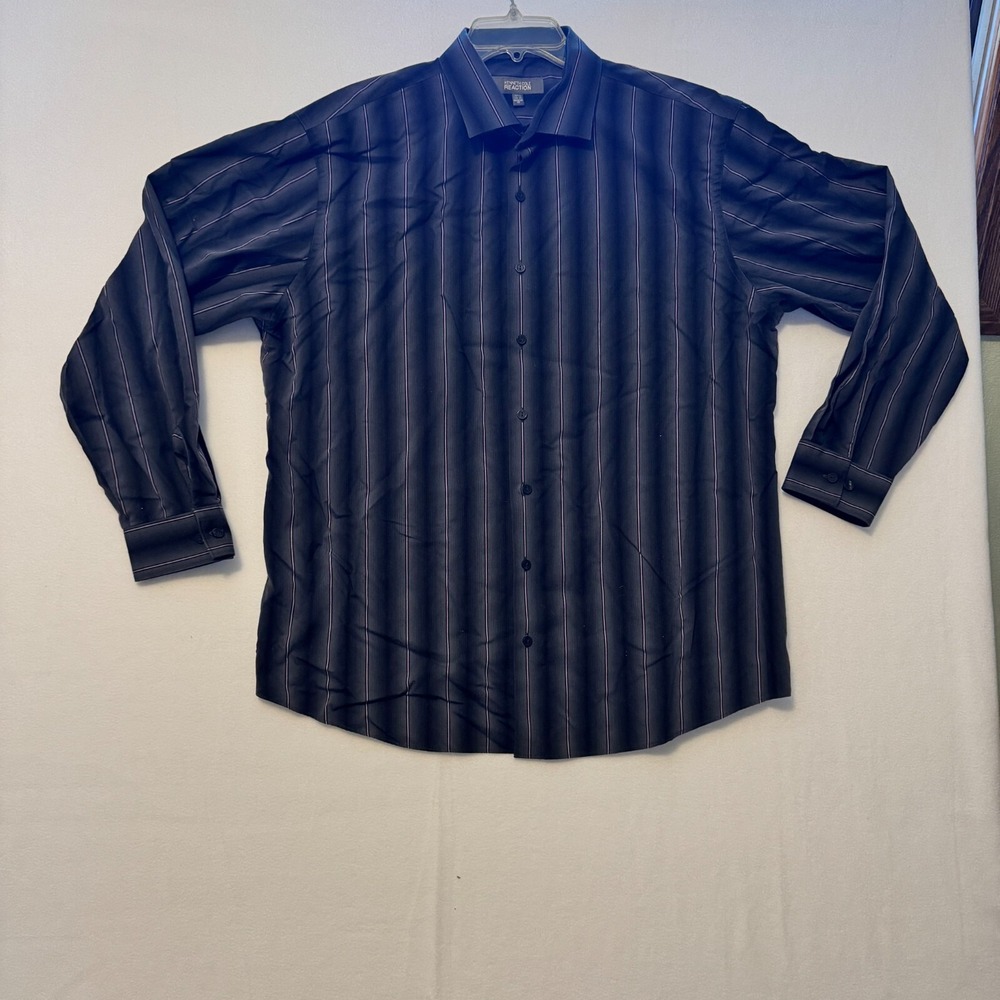 Kenneth Cole Reaction Men Regular Fit Wrinkle Free Black Dress Shirt 17.5 34-35